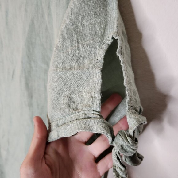 Terzo Millennio Womens Large Green 100% Linen Dress Tie Sleeves - Picture 4 of 8